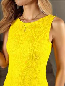 ZALLA Elegant Lace Midi Sheath Dress With Lining For Weddings And New Year's Eve. - Màu vàng - Xem 3