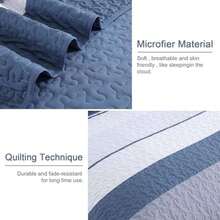 Juego de ropa de cama Boho queen, colcha a rayas, color azul mineral, 3 piezas de micofibra ligera con 2 fundas de almohada para todas las estaciones, ideal para decorar la habitación - Azul Mineral - Ver 7