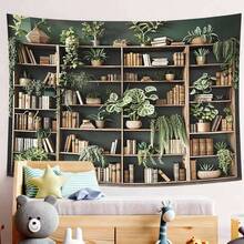 1pc Fantasy Library Tapestry Fairytale Tree Vintage Bookshelf Tapestry For Bedroom Retro Bookshelf Book Wall Decor For Classroom Study Room College Room Dorm, Durable Tapestries | Home Decor | 2D Flat | Festival Decor | Indoor Decor, Gift Tapestry - Style 2 - 查看 6