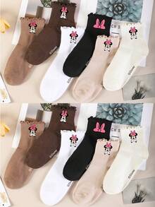 Disney 1 Pair/6 Pairs/12 Pairs Women's Lace Trim Ankle Socks - Mickey Pattern Lace Trim Ankle Socks, Casual Ankle Socks, Versatile Style, Suitable For Daily Wear And As Holiday Gifts - Multicolor - View 10
