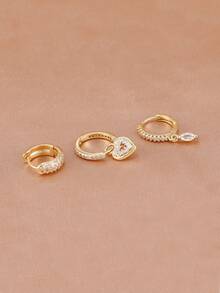 3PCS Fashion Zirconia Hollow Heart Earrings Set For Women 18K Gold Plated Piercing Earring Jewelry - 3 Pcs for One Ear - View 3