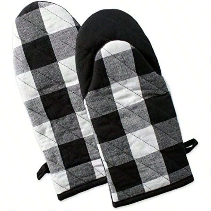 DII Buffalo Check Collection, Mantel clásico de Granja, Tablero de Mesa, 40 x 40, Azul Marino y Crema(Black & White Buffalo Check guuantes para horno) - Multicolor - Ver 1