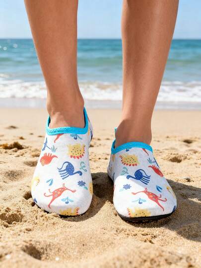 Boys Cartoon Dinosaur Print Water Shoes For Kids - Quick Dry Anti-Slip Aqua Socks With Protective Sole For Beach Swimming