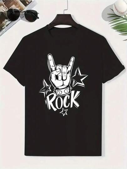 100% Algodón Moda para Niños Camiseta Infantil Impresión ROCK Linda Camiseta de Manga Corta Versátil Casual Top Niños Niñas Universal Adecuada para Niños de 5~15 Años