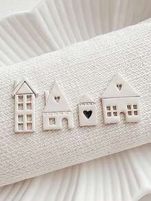 1/4件套，乡村小屋造型聚合物粘土切割器套装，波西米亚风格浮雕首饰模具，适用于耳环制作，加拿大制造粘土工艺工具 - 白色 - 查看 2