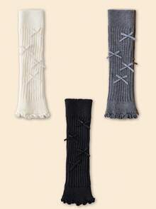 Knitted Sock Set With Bow Detail, Neutral-Coloured Ribbed Socks, Ladies' Soft And Comfortable Socks, Suitable For Year-Round Home Wear. - Multicolor - View 12