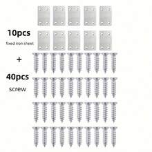 10pcs Metal Flat Bracket, Stainless Steel Straight Fixing Piece, 4-Hole Adjustable Angle Bracket, Suitable For Furniture, Wood, Shelves, Beds, Cabinets - Silver - View 9