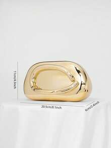 Women's Glamorous Gold Metallic Evening Clutch - Shiny Sculpted Handle Crossbody Handbag, Stylish Party/Prom Purse, Perfectly Matches Bridal Attire & Gold Heels, Elegant Compact Evening Bag - 金色 - 查看 10