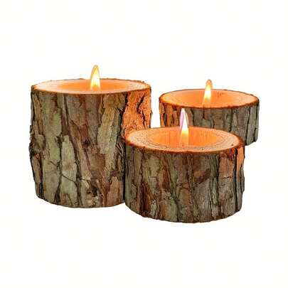3pcs Wooden Candle Holders - Natural Wood Grain Design, Elegant Tabletop Decor, Suitable For Wedding, Birthday, Valentine's Day, Holiday Candle Holders, Perfect For Placing Candles And Tea Lights
