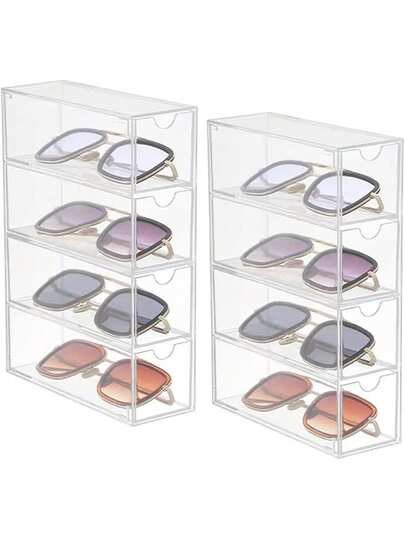四层亚克力太阳镜收纳盒，坚固耐用的化妆品收纳托盘，珠宝展示架，方便居家和办公使用