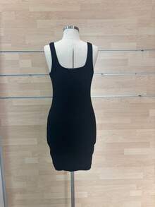 WOMEN BLACK STRAP KNEE-LENGTH SIMPLE CASUAL DRESS - Black - View 2