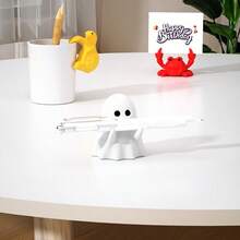 1个可爱动漫风格幽灵铅笔筒 - 白色塑料桌面摆件，趣味设计，无需电源，非常适合万圣节和办公室装饰，桌面配件 | 趣味桌面装饰 | 精致工艺，桌面摆件，铅笔筒，办公桌配件，房间装饰，创意摆件，节日礼物，节日装饰，派对礼品袋填充物 - 彩色 - 查看 4