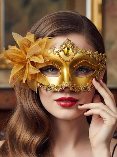 Women's Black Lace Venetian Elegant Floral Masquerade Mask, Carnival Costume Accessory, Valentine's Day Costume