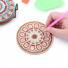 6pcs/Set DIY Mandala Diamond Art Coasters With Holder - Special Shape Crystal Rhinestone Diamond Painting Coasters For Drinks, Artificial Wood Cup Tea Mat For Home Kitchen Dinning Room, Office, Coffee Shop, Restaurant Table Decoration, Relaxing Hobby For Beginners, Suitable For Wedding, Birthday, Christmas, New Year Festival And Holiday Party Decor - Multicolor - View 7