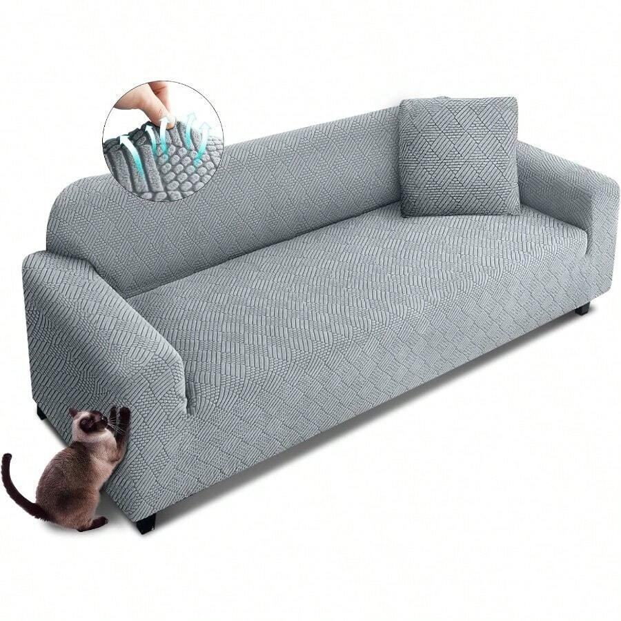 Lubardy Funda para Sala Cubre Salas Cubre Sillones Elástica Funda para Sillones Lavable a Máquina con 1 Fundas de Almohada Protector de Sala Doble Gris - Gris - Ver 1
