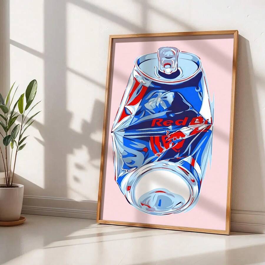 1pc Modern Decor Poster, Canvas Print, Crushed Red Bull Can Art Print: Pop Art Kitchen Poster, Suitable For Home Decor, Room Decor, Bedroom Decor, Living Room Decoration, Bathroom Decor, Wall Decor, Optional Wall Art With Frame.