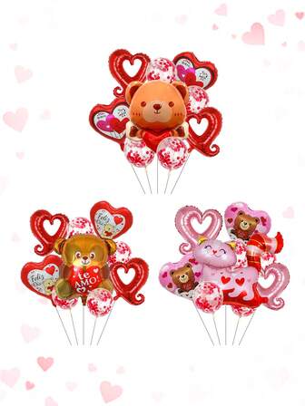 10个/套“Te Amo”泰迪熊、玫瑰泰迪熊和心形泰迪熊气球，红色亮片气球，适用于西班牙情人节、我爱你、订婚、周年纪念、情人节快乐、浪漫氛围、生日、派对装饰、拍照背景、温馨家居装饰