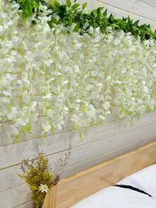 12pcs 110cm Artificial Wisteria Vine Branches With Silk Flowers, White Artificial Wisteria Flowers/Plants, White Room Decor, Fake Hanging Floral, Suitable For Home, Garden, Outdoor Ceremony, Wedding Arch Floral Decor, Spring, Summer, Tabletop Garden Decoration
