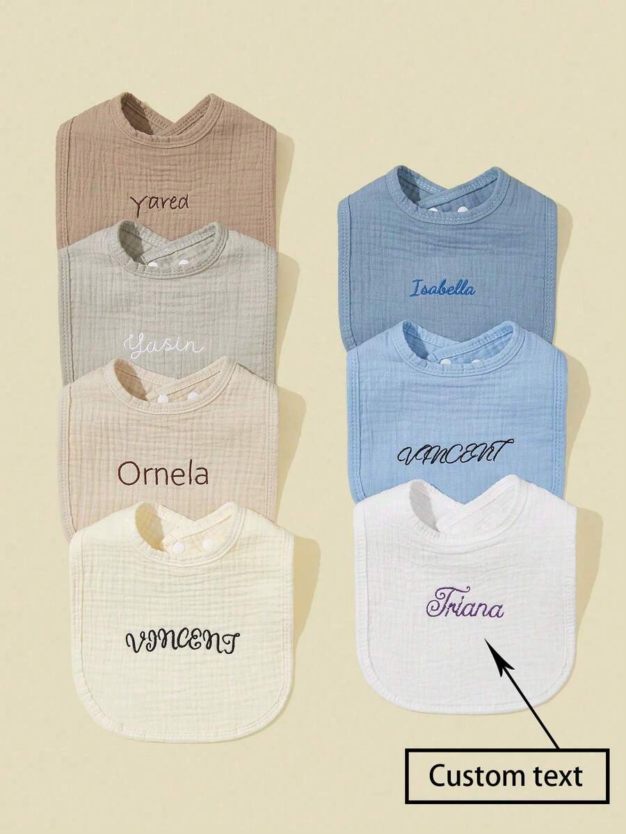 1pc Custom Text Printed Baby Bib, U-Shaped Drool Bib, Breathable & Soft - Multicolor - View 1