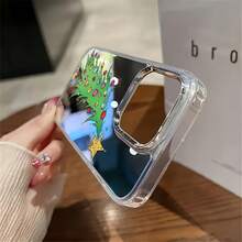 Estuche para teléfono con espejo con patrón de adornos de árbol de Navidad compatible con  17,  16 Pro Max,  15 Pro Max,  13 y  12 Hecho de material de TPU duradero, ofrece una excelente protección contra golpes y caídas Perfecto para la temporada navideña, un hermoso regalo para familiares, amigos o cualquier persona que celebre la Navidad ideal para cumpleaños, noches de citas o como un regalo considerado - Plateado - Ver 5