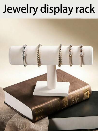 1pc Velvet T-Bar Bracelet Display Stand, Necklace Holder, Jewelry Rack, Jewelry Storage Organizer, Desktop Display Stand, Desktop Jewelry Rack, Mother's Day Gift, Suitable For Retail Display Cases, No Electricity Required, Sturdy Plastic Base, Great For Displaying Necklaces, Bracelets And Watches,Room Decor