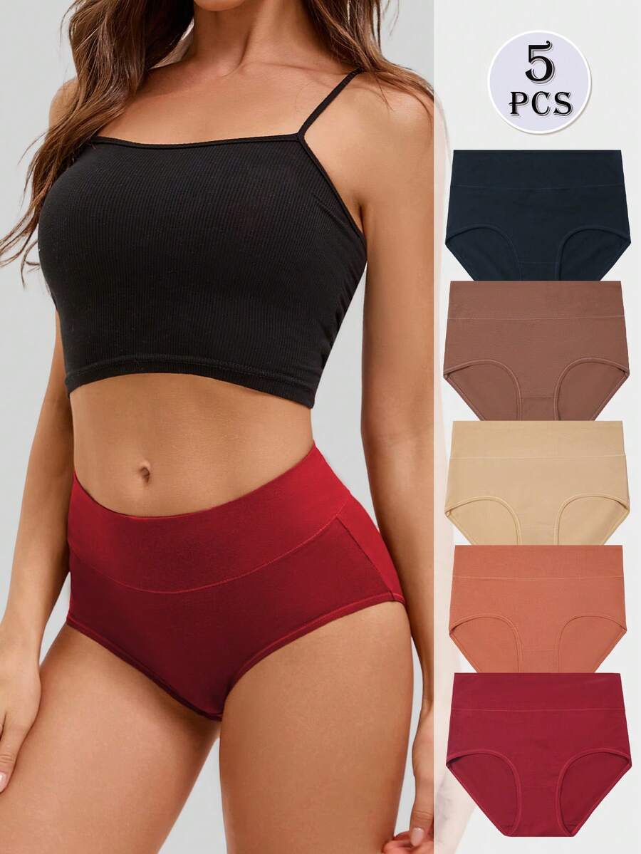 5件/套 女士中腰纯棉透气舒适比基尼内裤