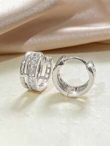 1 Paar hübsche Cubic Zirconia Creolen für Mädchen, ideal als täglicher Schmuck oder Partyschmuck, Geschenkidee - Silber - Übersicht 2