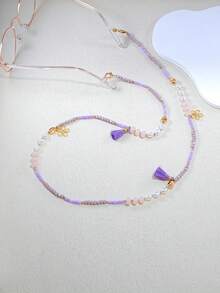 1件装女士彩色串珠四叶草流苏吊坠眼镜链，清新甜美风格配饰 - 彩色 - 查看 6