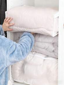 1pc Large Capacity Foldable Fabric Storage Bag - Suitable For Bedding, Clothes, Pillows, Quilts - Applicable For Home, Bedroom, Dorm, Spa Closet, No Electricity Needed, Collapsible, No Support Required - White - View 7