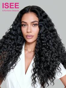 ISEE 水波纹免胶高清蕾丝假发，6*4预漂白结蕾丝闭合假发，预剪蕾丝预拔发际线，10-14英寸波波头，20-28英寸常规款，180%密度，未经加工真人发，自然发际线，高品质时尚假发 - SNatural - 查看 2