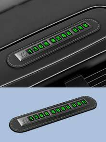 11-Digit Reusable Phone Contact Card Car Temporary Parking Number Plate, Glow-In-The-Dark Digits, High-Quality PU Leather & Metal Design, Adhesive Installation, Universal Fit For All Vehicles