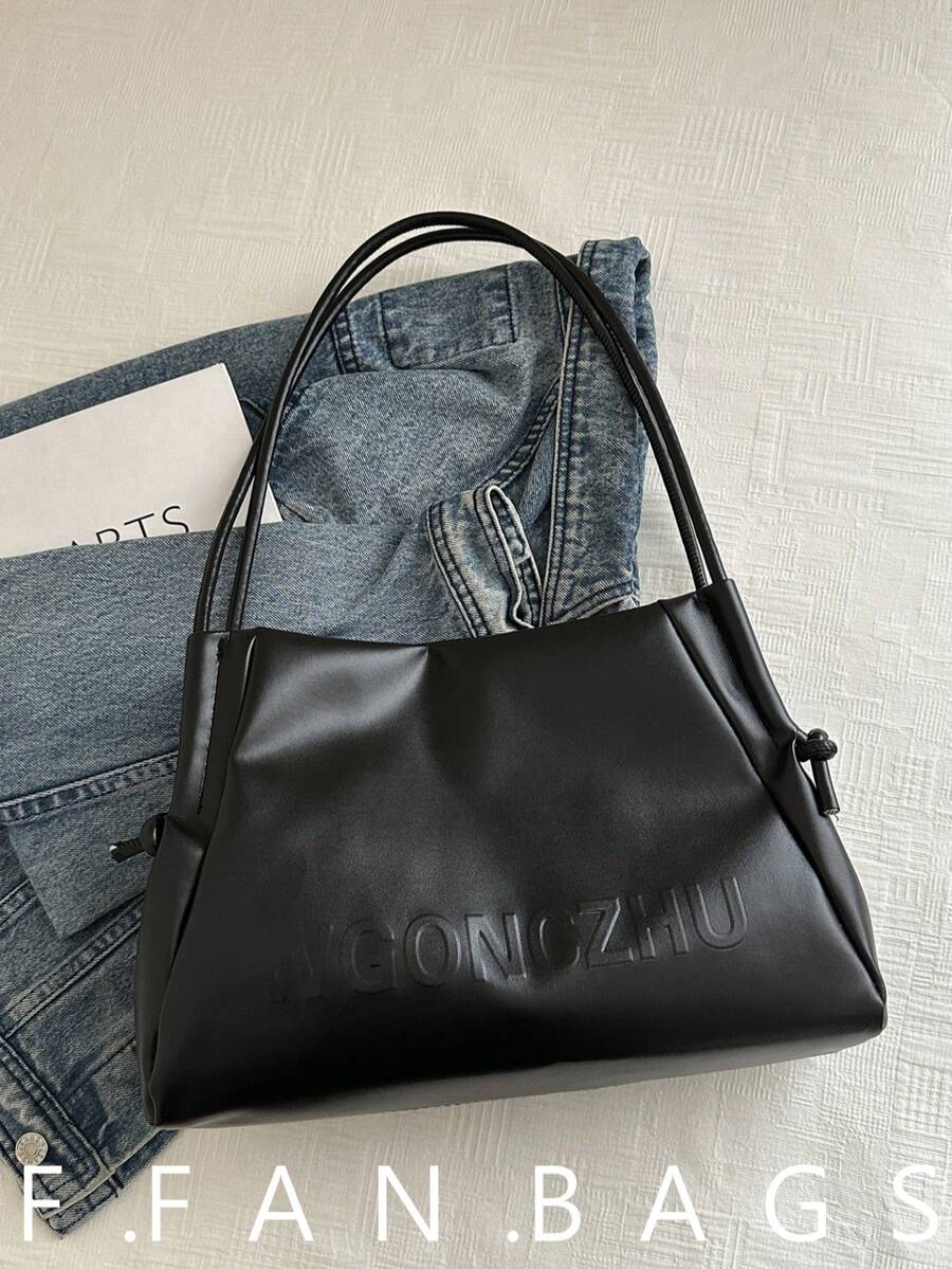 Bolso de hombro minimalista con letra en relieve de unicolor y de moda, bolso de hombro minimalista versátil, adecuado para compras, almacenamiento de carteras, salidas casuales, especialmente adecuado para mujeres jóvenes, estudiantes universitarios, jóvenes profesionales y trabajadores de cuello blanco. También muy adecuado para oficina, universidad, trabajo, negocios, viajes al trabajo, actividades al aire libre, viajes y excursiones.