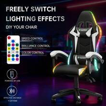 GartistGo Ergonomic Gaming Chair With LED Lighting Effects, Height-Adjustable Backrest, With Lumbar Support And Headrest - Black and White - View 8