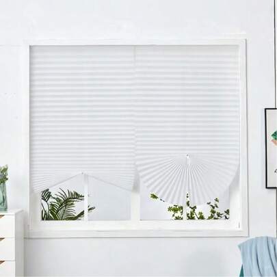 1 Rèm xếp ly dễ lắp đặt, thích hợp cho văn phòng, nhà bếp, phòng ngủ và nhiều không gian khác, không cần khoan, lắp đặt đơn giản, đi kèm với kẹp băng dính hai mặt, móc và vòng và các phụ kiện khác
