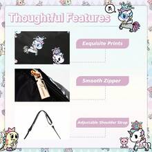 Official Tokidoki Unicorno Hobo Bag, Cartoon Nylon Crossbody Bag Casual Shoulder Bag For Women Geometric Print Wallet Purse - 黑色 - 查看 4