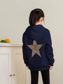 Tween Girls Casual Printed Dark Heather Thermal Lined Sweatshirt For Autumn - Navy Blue - View 2