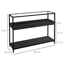 HOMCOM Console Table With 2 Shelves, Entryway Table With Glass Top, Shoe Rack, Steel, Black, 100 X 30 X 78 Cm - Black - View 3