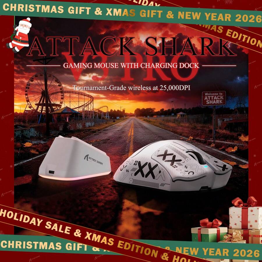 ATTACK SHARK 3-Mode Wireless Gaming Mouse, 25000 DPI, 62g Ultra-Light RGB Mouse, Supports Wired/2.4G/Bluetooth Connection, Broadcom BK52820 Chip, Omron Micro Switches, 100 Million Click Lifespan, 500mAh Battery & RGB Charging Base, Adjustable DPI, Suitable For PC Gamers - Multicolor - View 1
