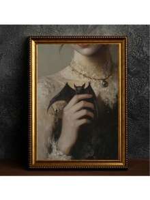 لوحة جدارية بتصميم خفاش بطراز جوتيك قديم بدون إطار، لوحة كانفاس لفتاة تمسك بخفاش بدون إطار، ديكور جداري مناسب للحمام والغرفة والمعيشة والمطبخ والمكتب - هدية مثالية للأصدقاء والعائلة، عيد الحب، رأس السنة، هدية افتتاح المنزل - متعدد الألوان - مشاهدة 10