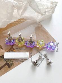 3D树脂亚克力扎染果冻色亮片星星爱心排列底座，配5个极光彩色美甲展示架，日式美甲DIY工具及摄影道具