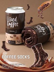 1 Pair Multicolor Mid-Calf Gift Socks, Unisex Couples Gift Box, Soft Coffee Novelty Socks, Imaginative Food-Inspired Creative Design, Comfortable & Versatile, Suitable For Birthday, Valentine's Day, Easter, Ramadan, Date, Family Gathering, Party, Holidays, Unique Fashion Casual Everyday Wear