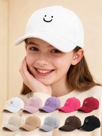 1PC כובע בייסבול קורדרוי רך לילדים 8+ שנים חמוד פרצוף מחייך רקמה נוער יומי בית ספר חוץ קז'ואל אופנה כובעים