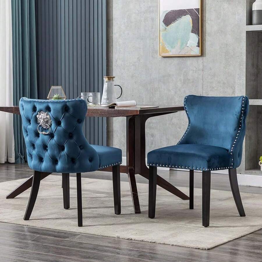 WAHSON OFFICE CHAIRS 2PCS Wahson Velvet Dining Chairs, Solid Wood Chair Chairs Chair For Restaurant - 藍色 - 查看 1