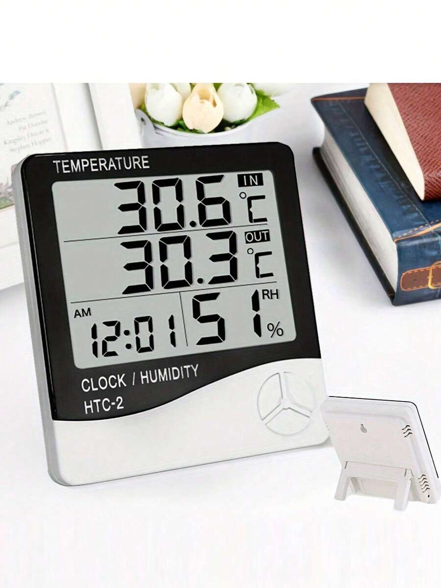 Indoor Outdoor Thermometer Alarm Clock, Creative Home Dual Temperature Display With Sensor, Digital Thermometer Hygrometer, Alarm Clock