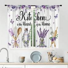 2 Panel 28"X40" Farmhouse Purple Flower Kitchen Curtains Rod Pocket Rustic Floral Lavender Spring Country Wooden Art Printed Funny Quotes Living Room Bedroom Window Drapes, Home Decor, Farmhouse Home Decor - 白色 - 查看 3