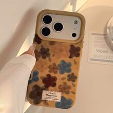 GUCADI 1件装卡其色绒面革花卉复古简约手机壳，兼容苹果16/15/14/13/12/11系列，秋冬款 - 卡其色 - 查看 6