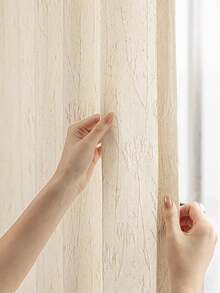 1 件亚麻色树枝木纹薄纱窗帘，法式复古风格，适用于阳台、客厅、书房、度假屋。 - 麻色 - 查看 3