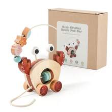 5-In-1 Wooden Push & Pull Toy Car With Beads For Toddlers, Colorful Crab-Shaped Standing Design, Multi-Functional Play, Sensory Stimulation, All-In-One Educational Toy, Great For Christmas, Halloween, Birthday Gifts - Multicolor - View 13