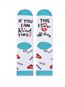 Customized Unisex Nurse's Day Medical ECG Letter Print Mid-Calf Socks, Medical Element Letter Mid-Calf Socks, All-Season Antibacterial Moisture-Wicking Socks, Ideal Gift For Nurses And Doctors, Elastic Fiber Material, Hand Wash Only, Suitable For Men, Women, Boyfriends, Fathers, Girlfriends, Mothers, Family, Friends, Can Be Used In Tea Rooms, Homes, Gardens, Offices, Christmas, Valentine's Day And Other Occasions - Multicolor - View 8