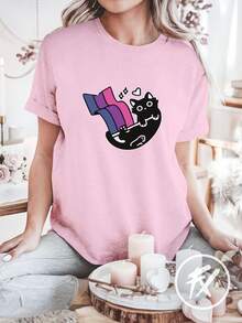 Women's T-Shirt Cat Flag Bi Print LGBTQIA+ REF 3312 Fluxo FX - Màu Hồng baby - Xem 6